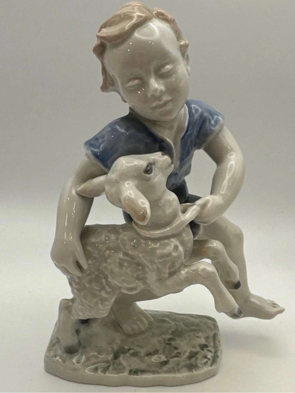 Rosenthal Boy Shepherd Lamb Porcelain Figurine, #1666 Germany Handgemalt